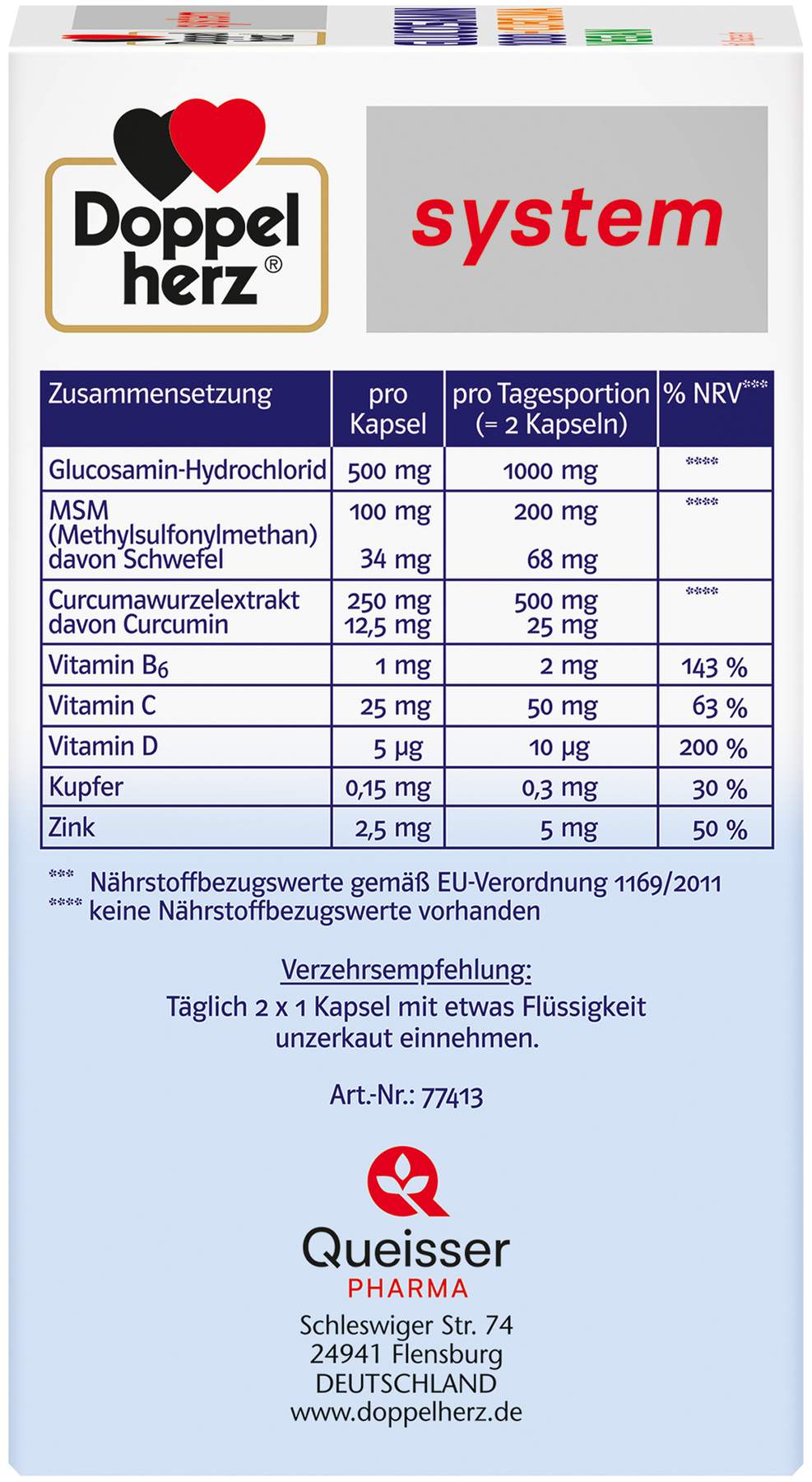 Doppelherz System Glucosamin 1000 + Curcuma Vegan 60 Kapseln