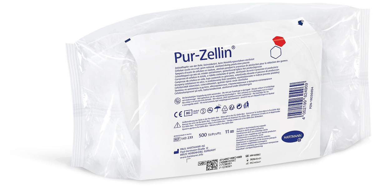 Pur-Zellin 4 X 5 cm Keimreduziert Rolle 500 Tupfer