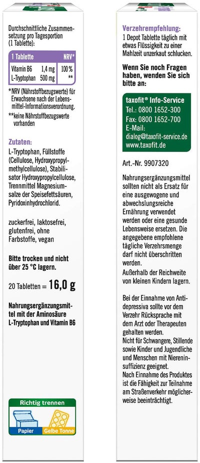Taxofit L-Tryptophan 500 20 Tabletten
