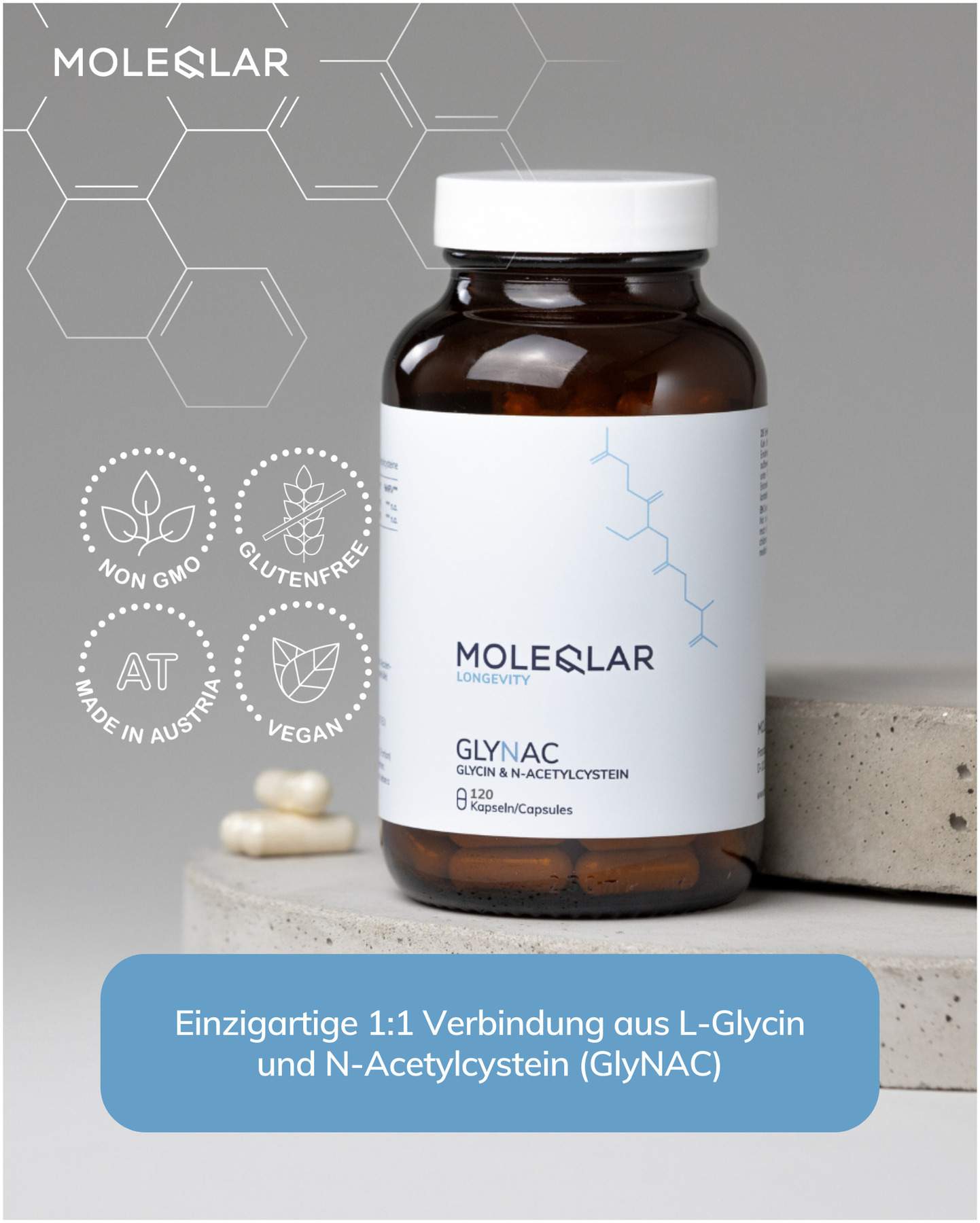 Moleqlar Glynac Glycine & N-Acetylcysteine 120 Kapseln