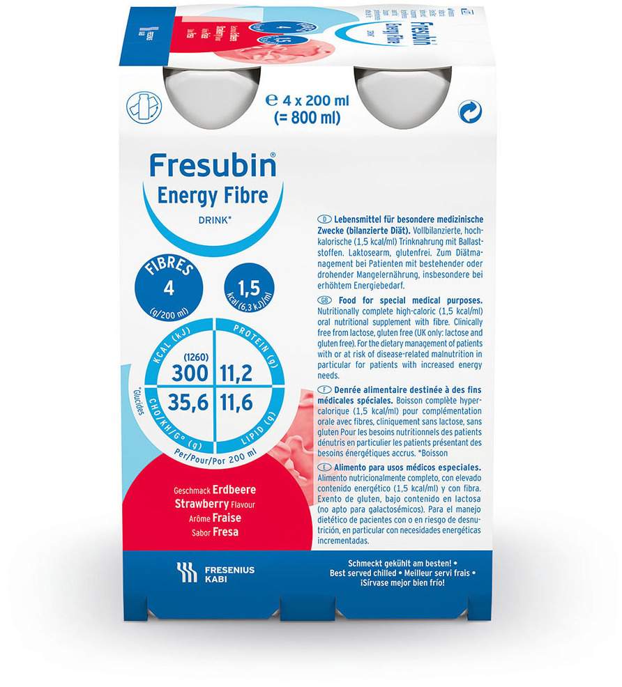 Fresubin Energy Fibre Drink Erdbeere Trinkflasche 4 X 200 Ml...