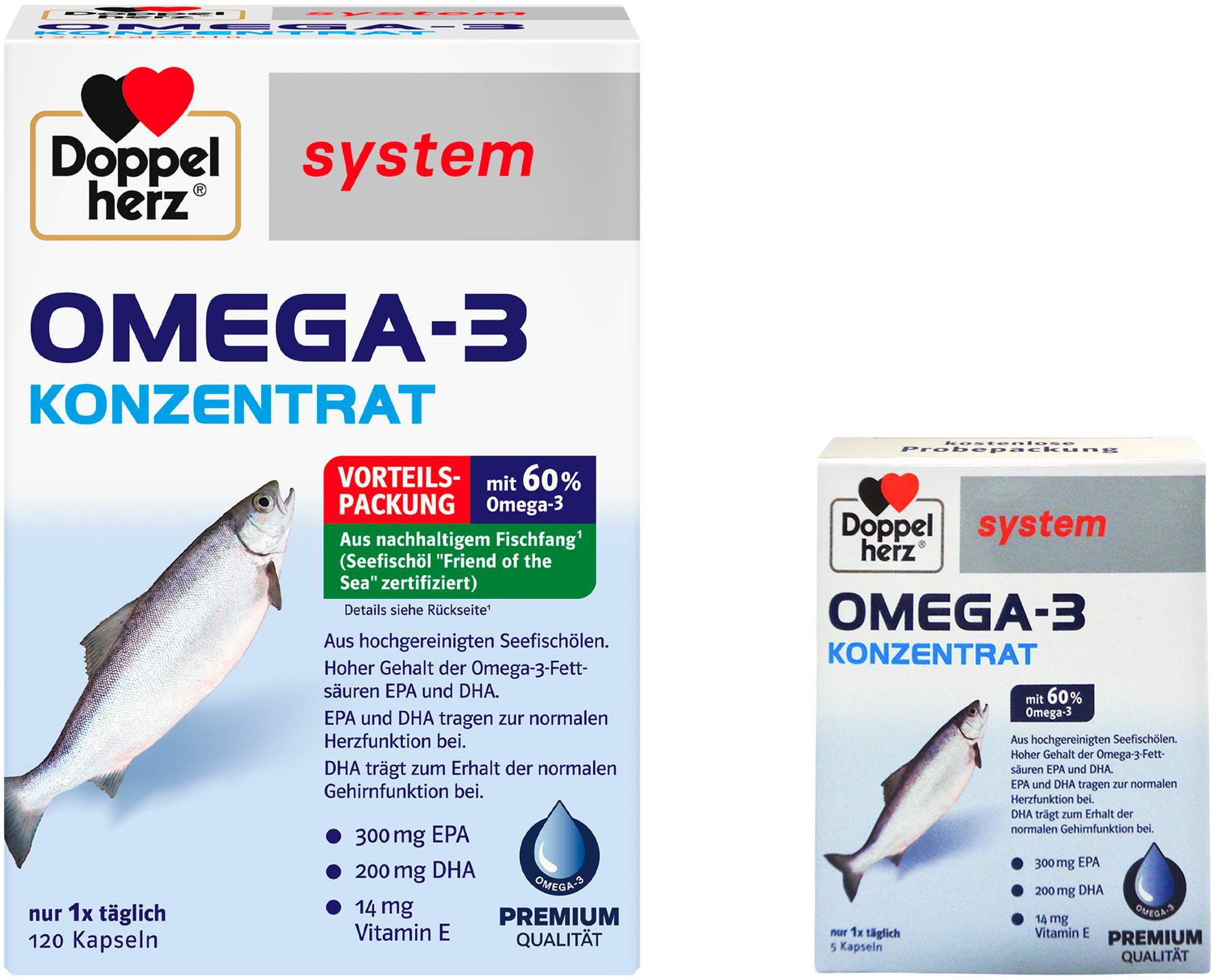 Doppelherz system Omega 3 Konzentrat Kapseln 120 Stück + gratis Doppelherz system Omega-3 Konzentrat 5 Kapseln