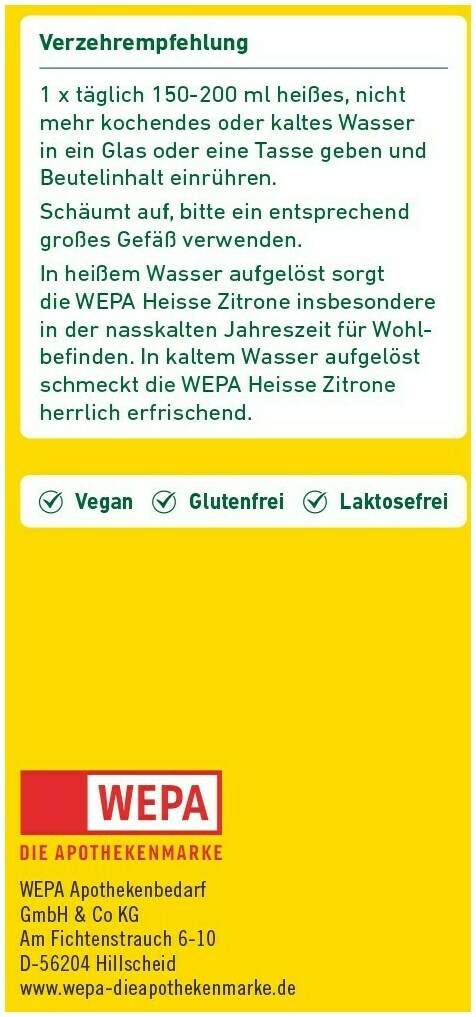 WEPA heisse Zitrone + Vitamin C + Calcium zuckerfrei Pulver 10 x 10 g