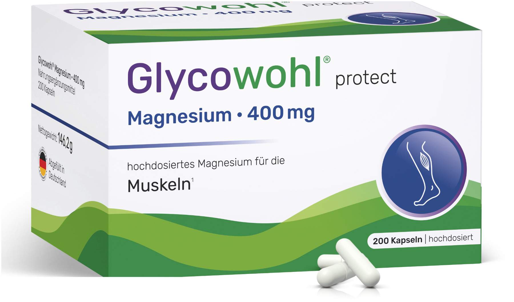 Glycowohl Magnesium 400 mg Hochdosiert Vegan 200 Kapseln