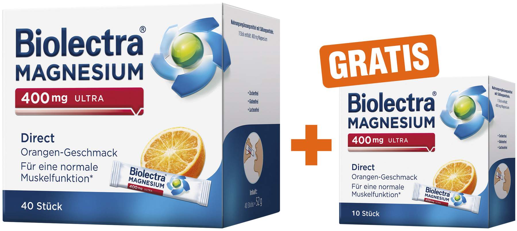 Biolectra Magnesium 400 mg ultra Direct Orangengeschmack 40 Pellets + gratis 10 Stück