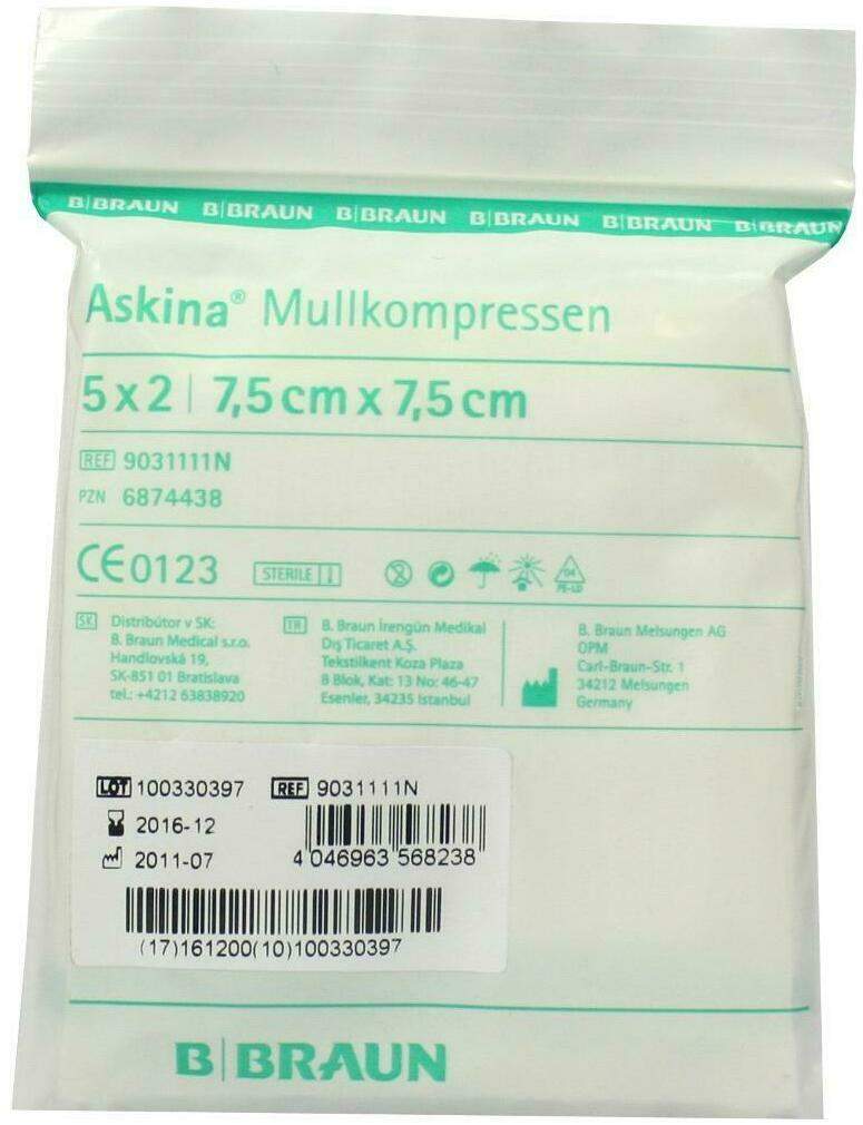 Askina Mullkompressen 7,5 X 7,5 cm Steril 5 X 2 Kompressen