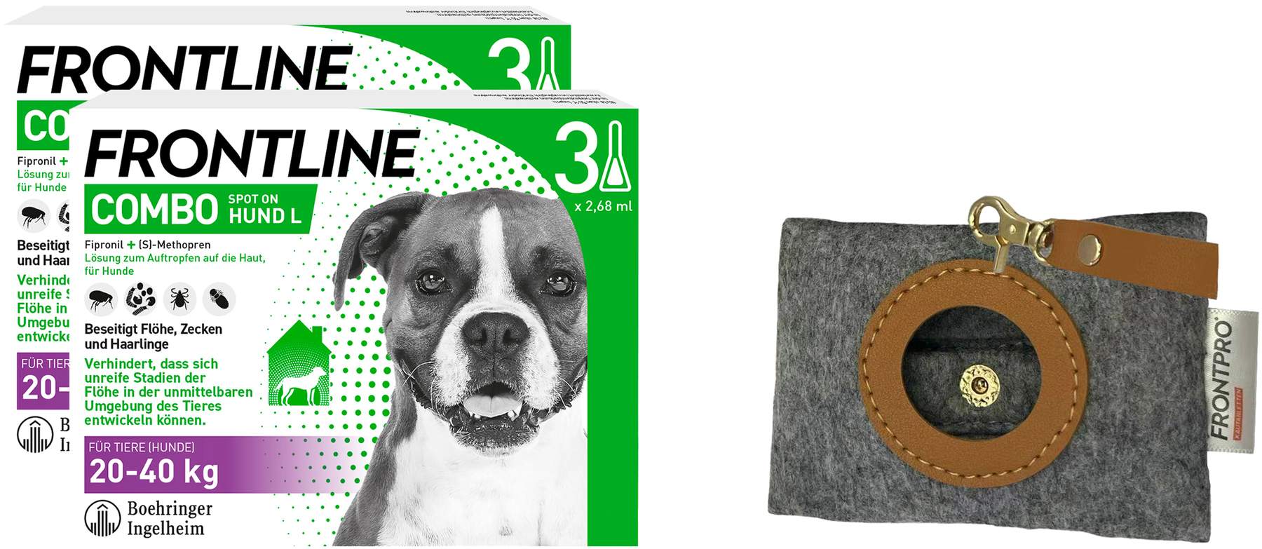 Frontline Combo Spot on Hund L 20-40 kg 2 x 3 Pipetten + gratis Frontline Hundekotbeutelspender