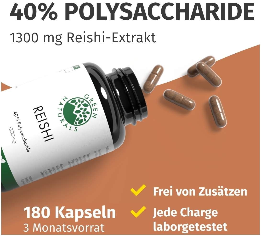 Green Naturals Reishi 650 mg Hochdosiert Vegan 180 Kapseln