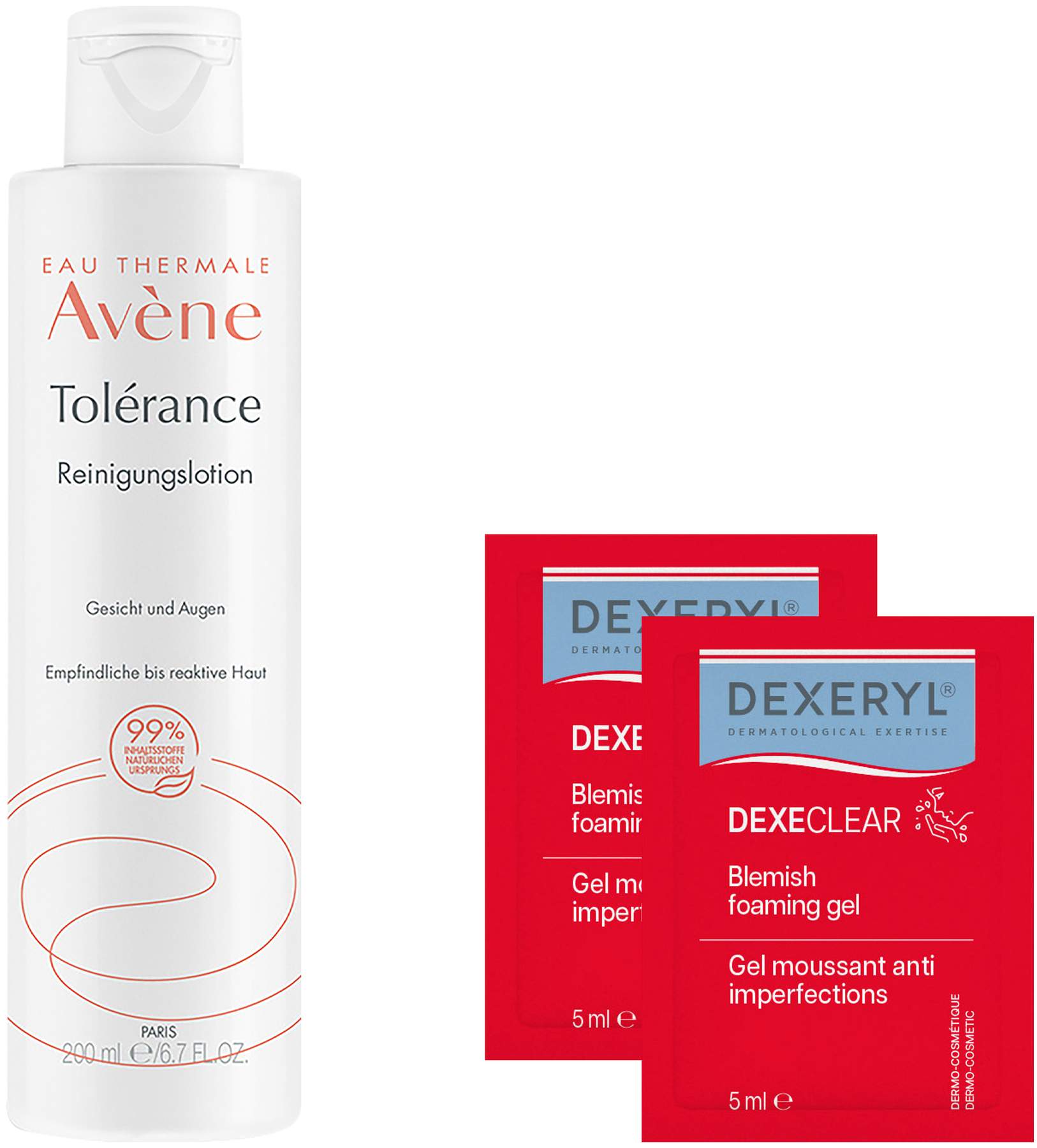 Avene Tolerance Reinigungslotion 200 ml + gratis Dexeryl Dexeryl Dexeclear schäumendes Reinigungsgel 2 x 5 ml