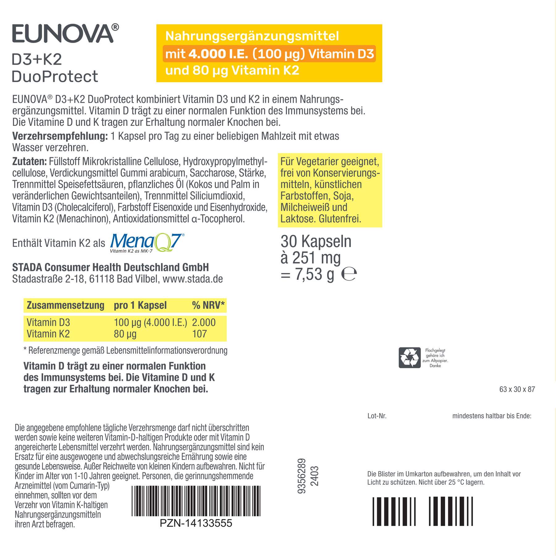 Eunova Duoprotect D3 + K2 4000 I.E. 30 Kapseln