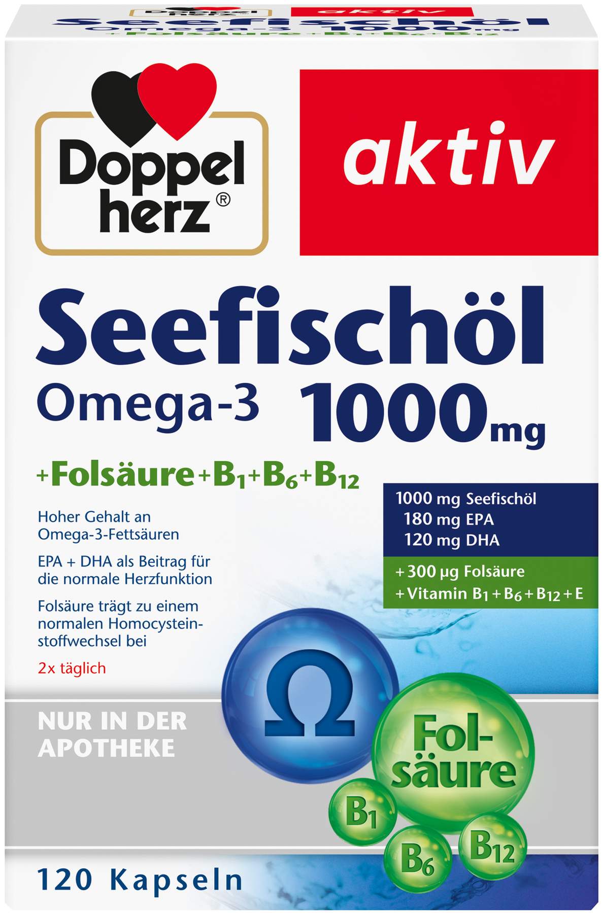 Doppelherz aktiv Seefischöl 1000 mg Omega3 + Folsäure 120 Kapseln