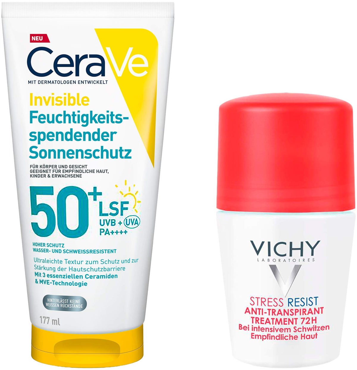 CeraVe Invisible Feuchtigkeitsspendender Sonnenschutz LSF 50+ 177 ml + gratis Vichy Deo Stress Resist 72h 50 ml