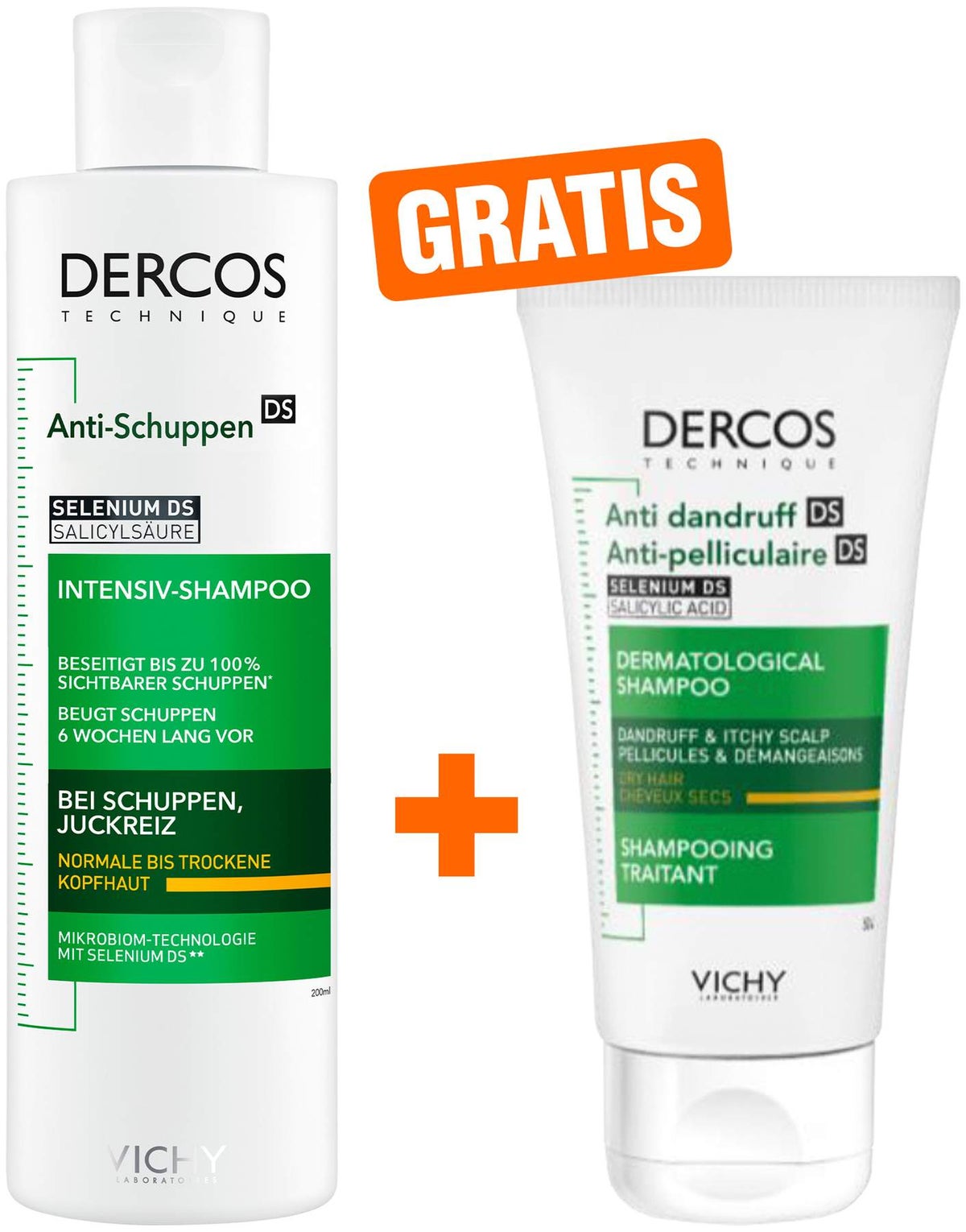 Vichy Dercos Anti-Schuppen Shampoo trockene Kopfhaut Nachfüllpack 390 ml + gratis Vichy Dercos AntiSchuppen Shampoo 50ml