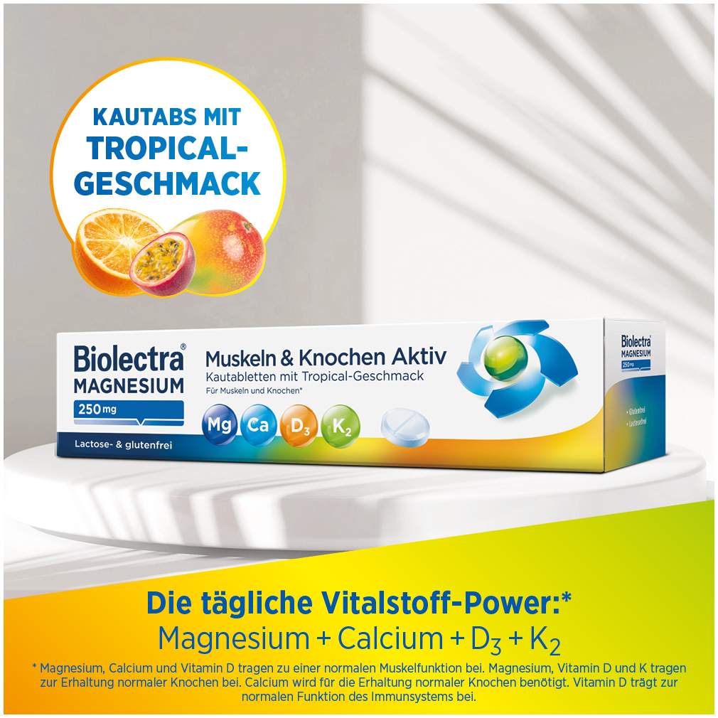 Biolectra Magnesium 250 mg Muskeln & Knochen Aktiv 30 Kautabletten