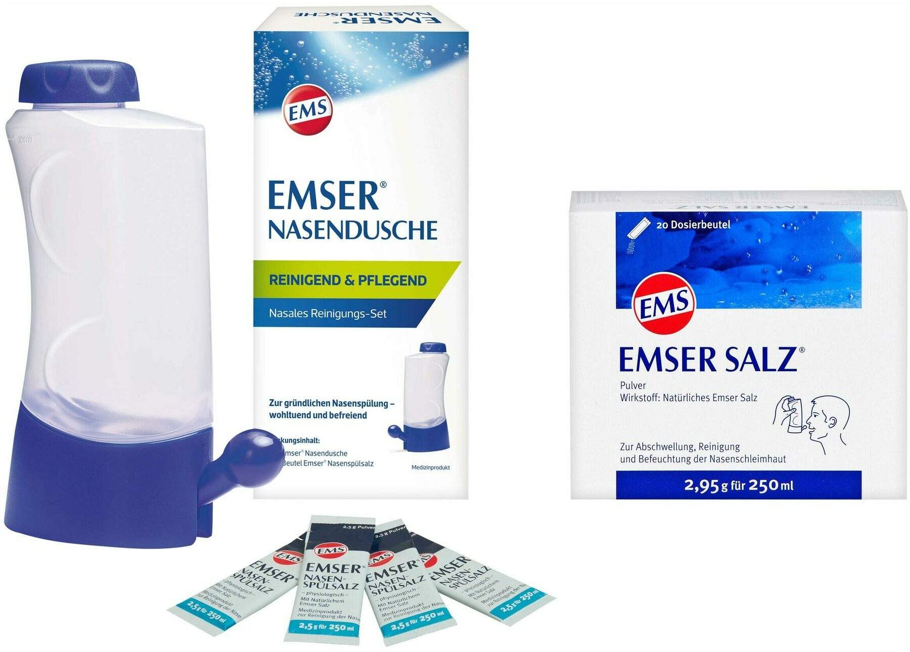 Emser Nasendusche mit 4 Beuteln Nasenspülsalz + Emser Salz Beutel 20 Stück