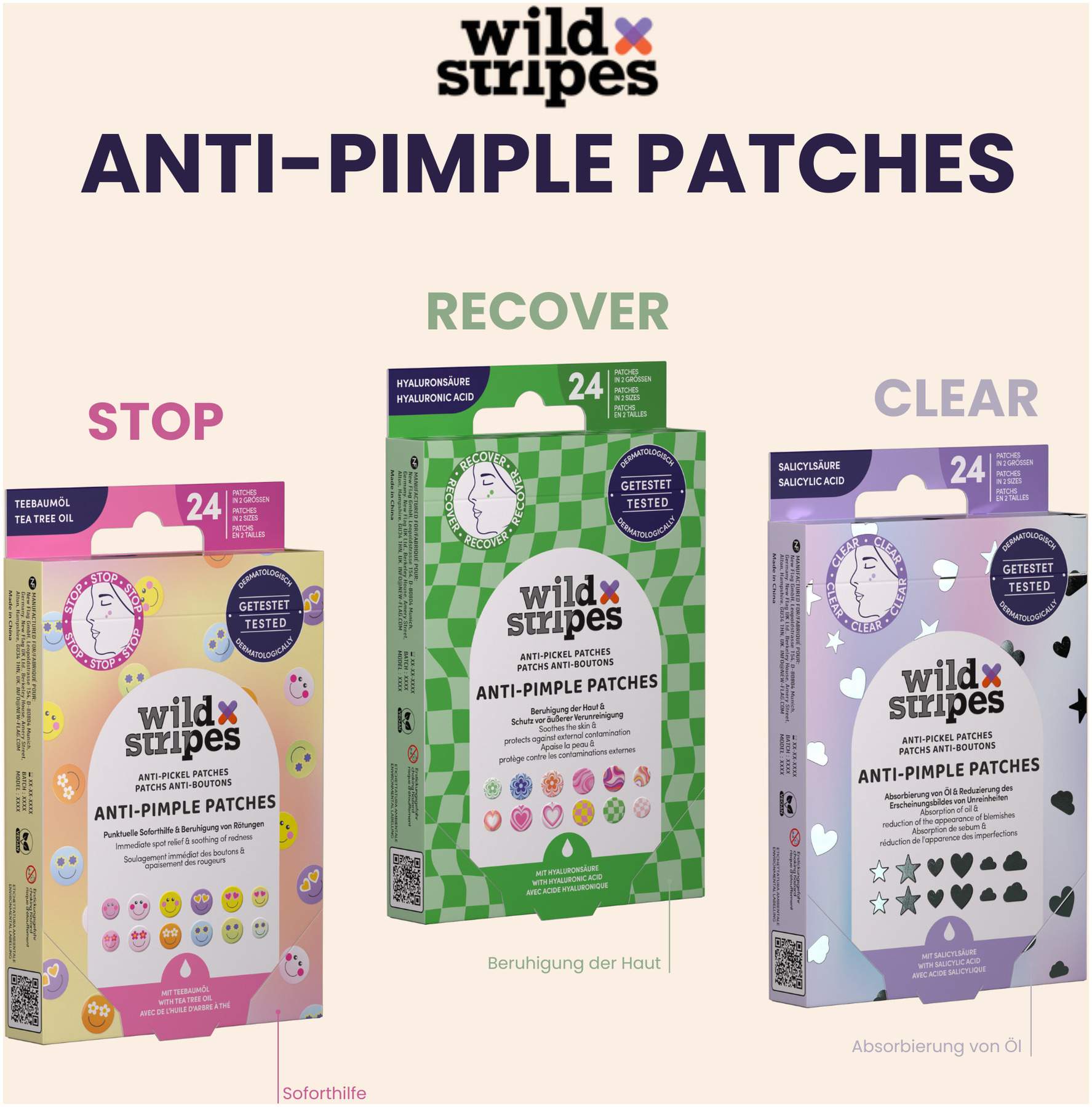 Wild Stripes Anti-Pickel Patches Groovy Recover 24 Pflaster