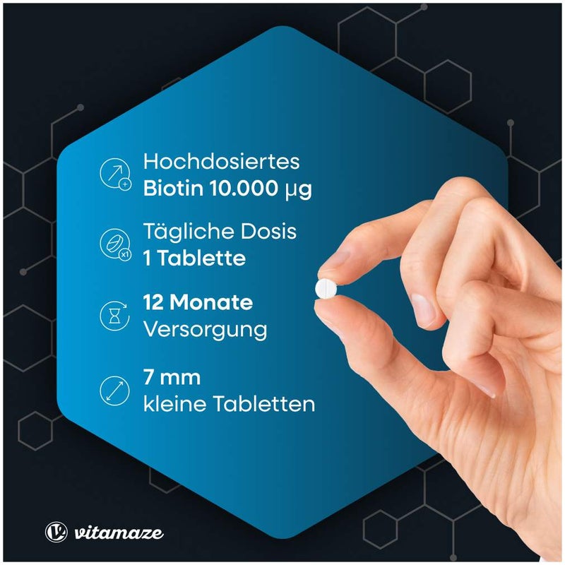 Biotin 10 mg Hochdosiert + Zink + Selen 365 Tabletten