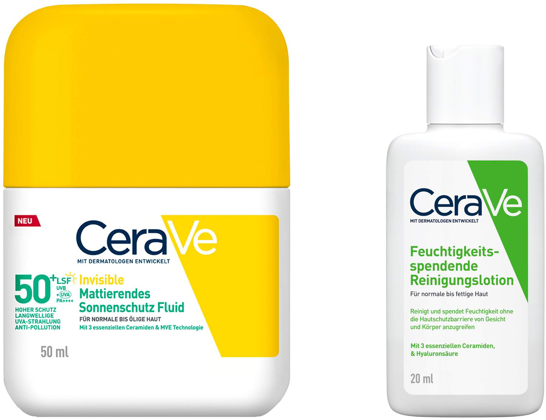 CeraVe Mattierendes Sonnenschutz Fluid LSF 50+ 50 ml + gratis CeraVe Feuchtigkeitsspendende Reinigungslotion 20 ml