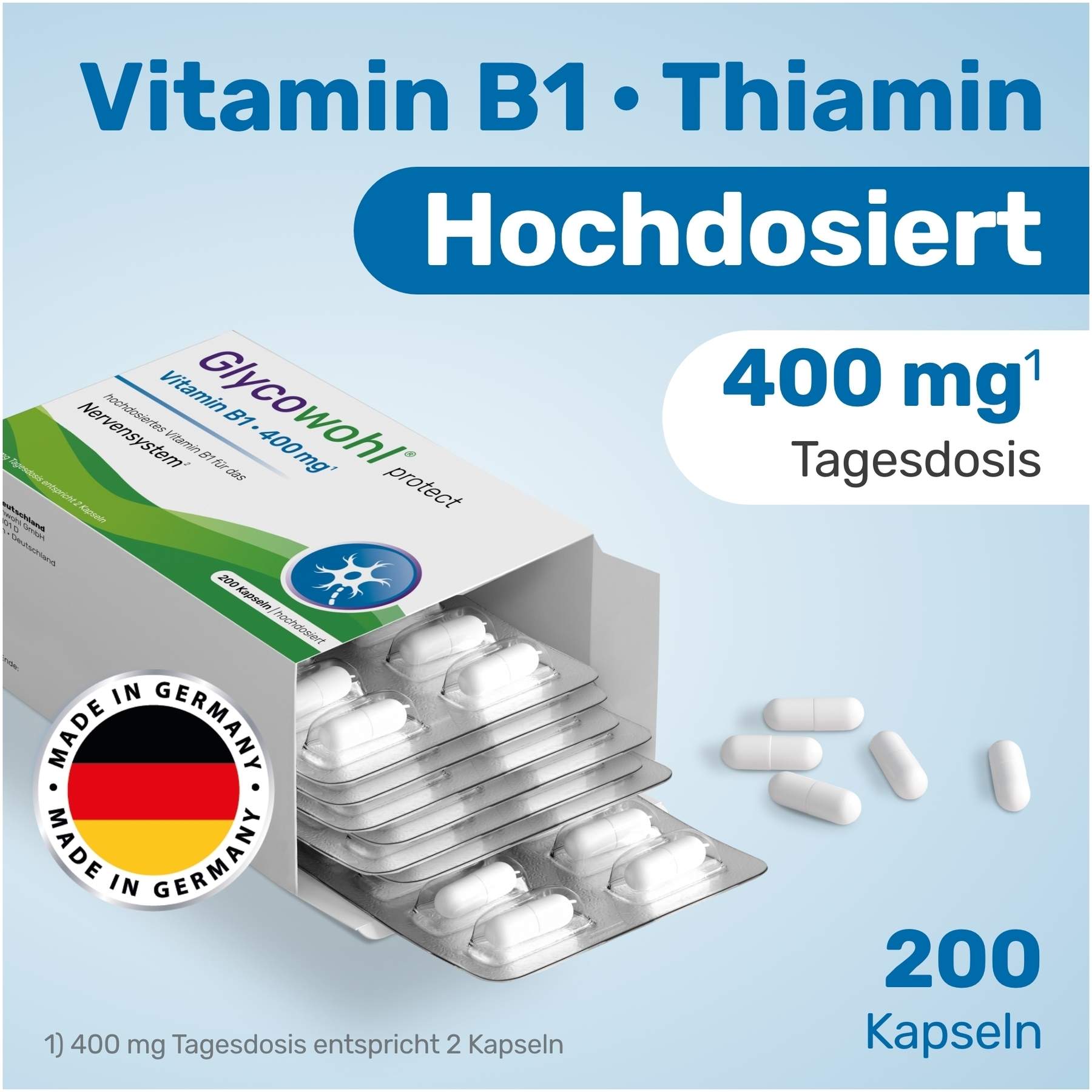 Glycowohl Protect Vitamin B1 400 mg 200 Kapseln