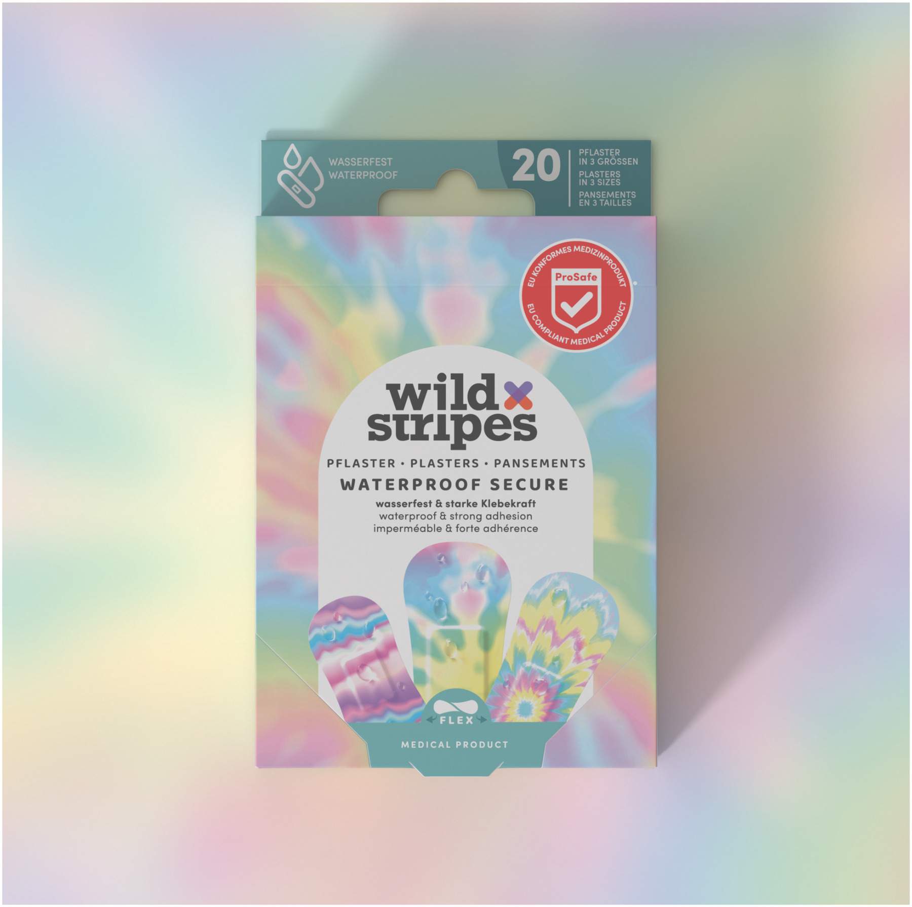 Wild Stripes Waterproof Secure Rainbow Edition 20 Pflaster