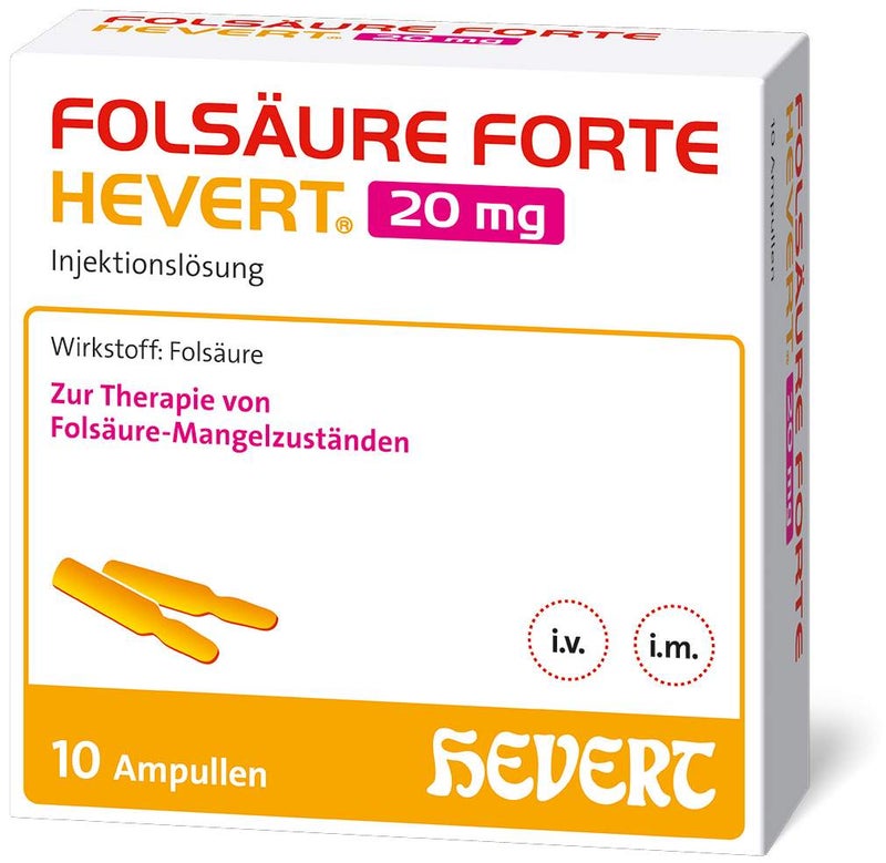 Folsäure Forte Hevert 20 mg Injektionslösung 10 x 2 ml