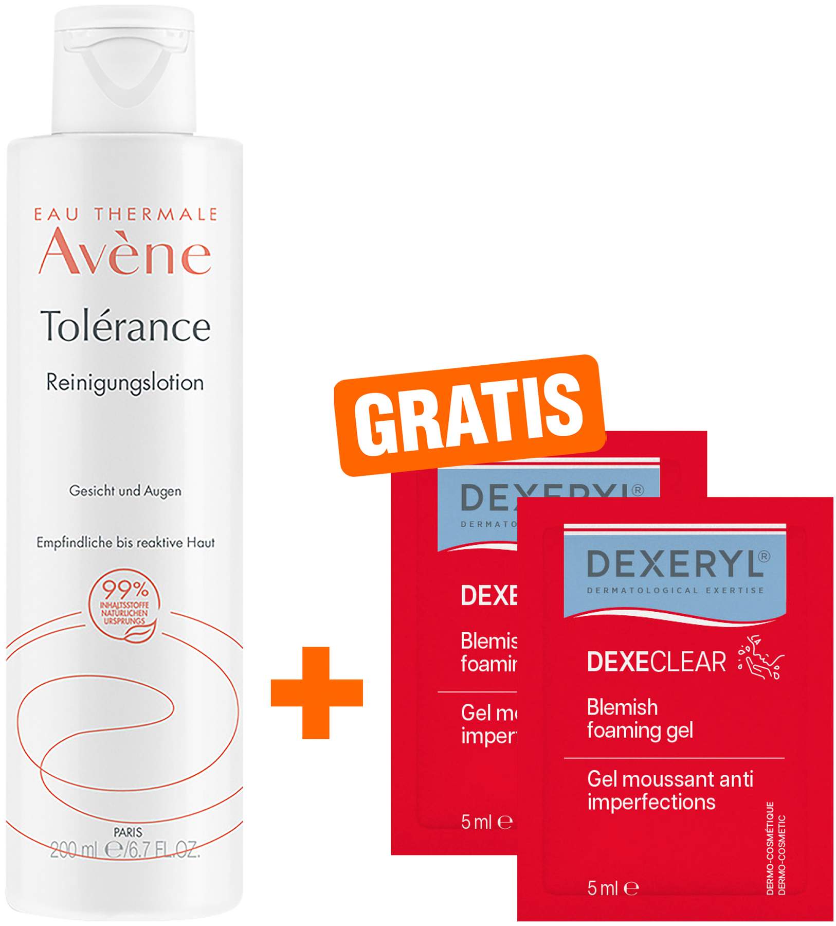 Avene Tolerance Reinigungslotion 200 ml + gratis Dexeryl Dexeryl Dexeclear schäumendes Reinigungsgel 2 x 5 ml
