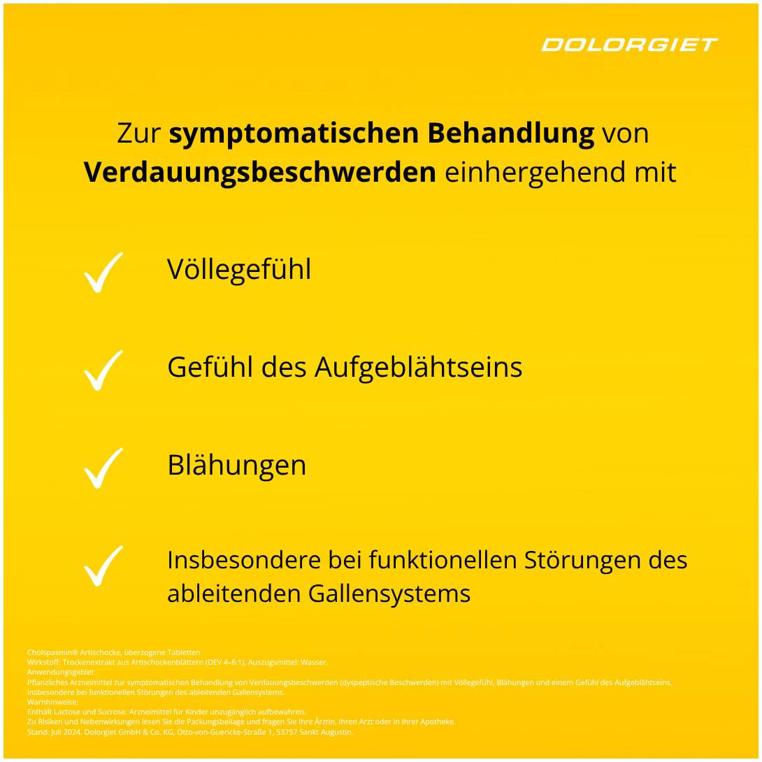Cholspasmin Artischocke 100 überzogene Tabletten