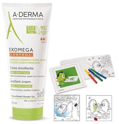 A-Derma Exomega Control Creme rückfettend 200 ml + gratis Malbuch