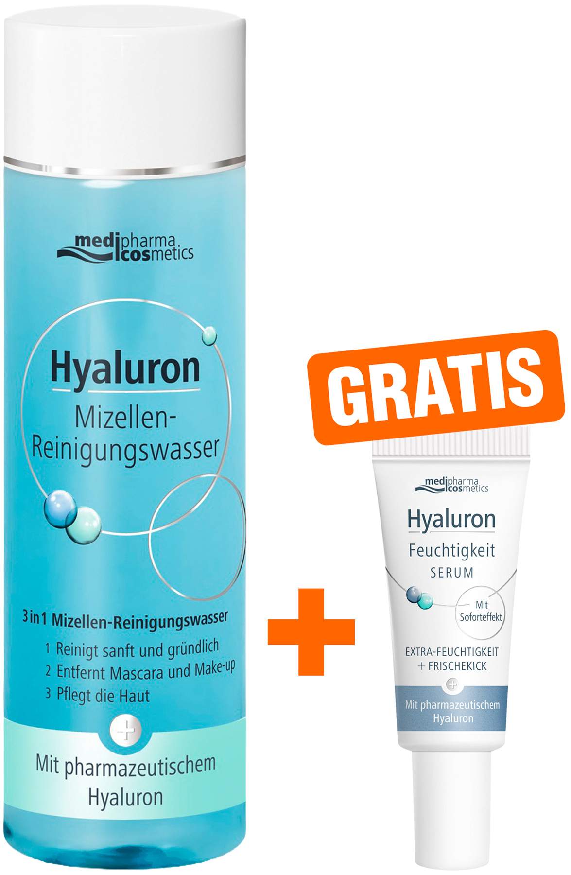 Medipharma cosmetics Hyaluron Mizellen Reinigungswasser 200 ml + gratis Hyaluron Feuchtigkeit Serum 5 ml
