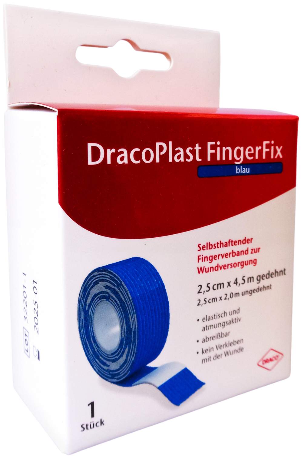 Dracoplast Fingerfix 2,5 cm X 4,5 M Mit Wundk. Blau 1 Stück