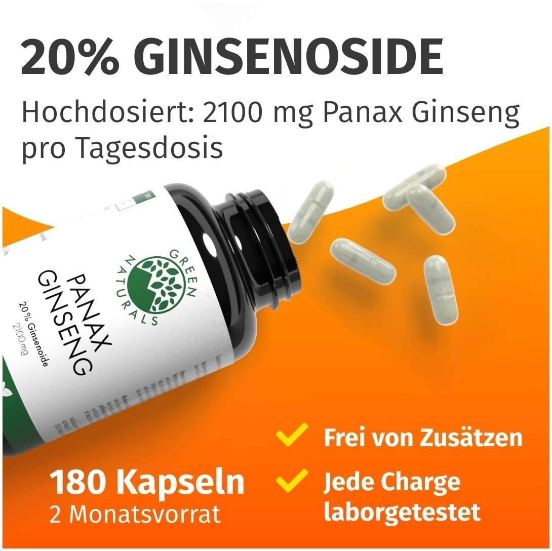 Green Naturals Panax Ginseng hochdosierte vegane 180 Kapseln
