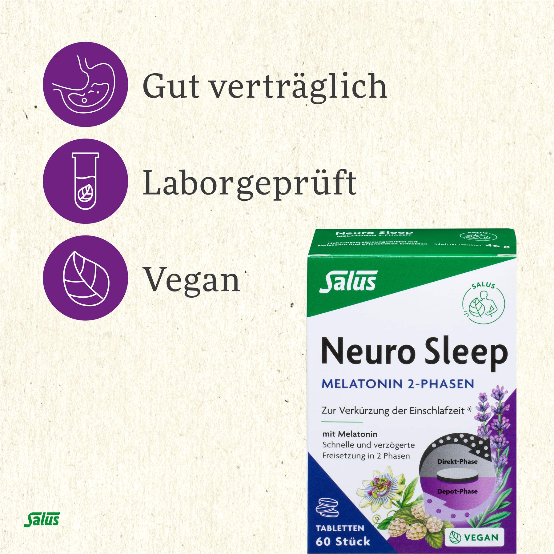 Neuro Sleep Melatonin 2-Phasen Tabletten Salus 60 Stück