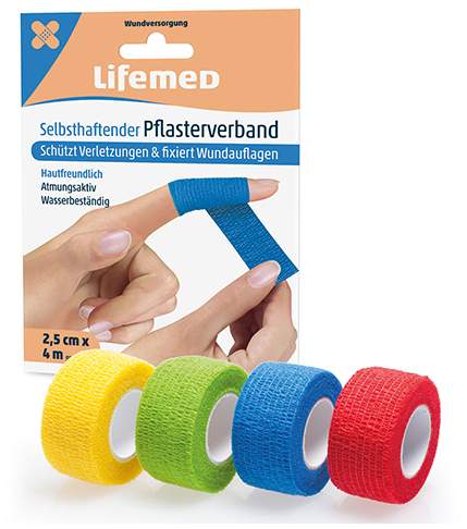 Selbsthaftender Pflasterverband 2,5 cm x 4m gedehnt, farbig sortiert