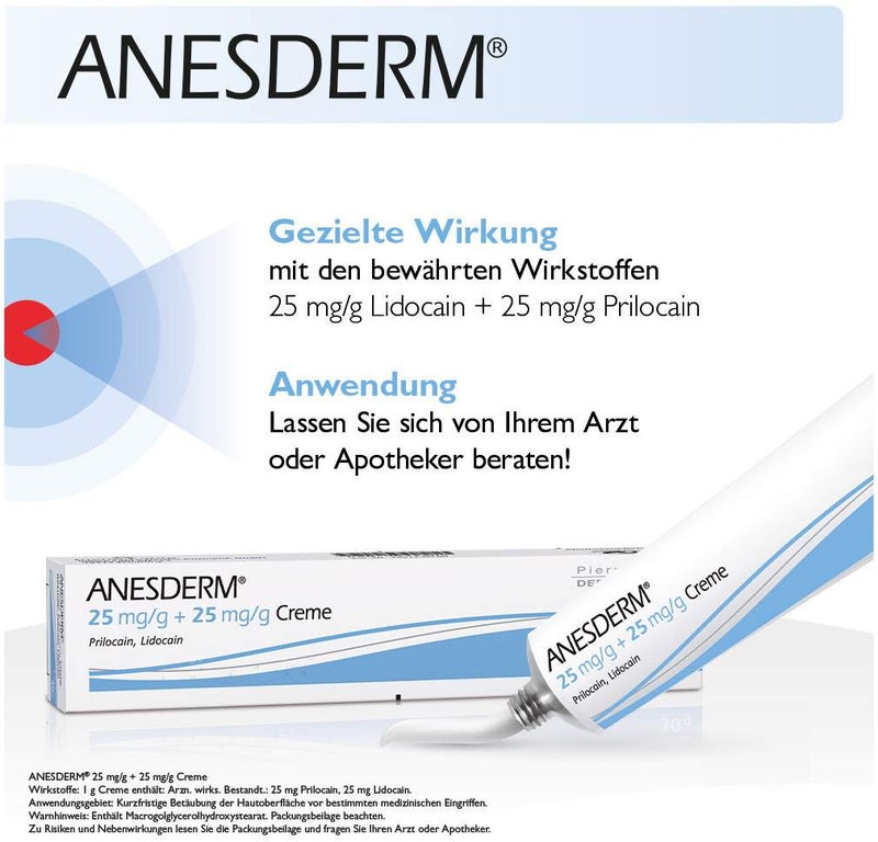 Anesderm 25 mg Pro G + 25 mg Pro G 5g Creme + 2 Pflaster