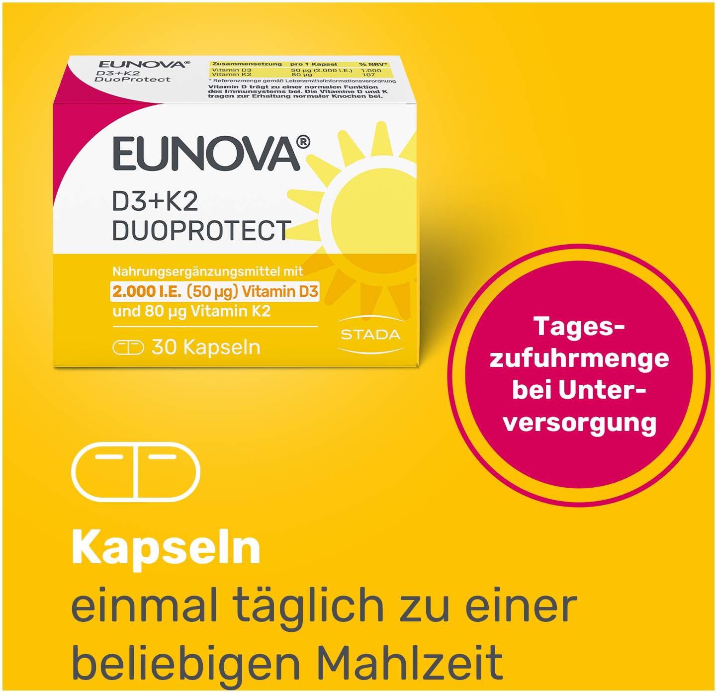 Eunova DuoProtect D3 + K2 2000 I.E. 90 Kapseln