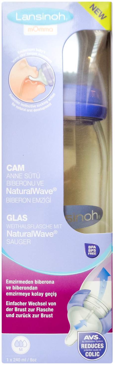 Lansinoh Glas Weithalsflasche 240 ml Mit Sauger M 1 Stück