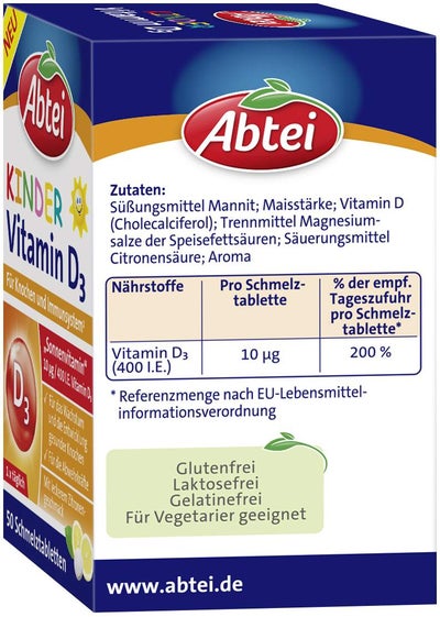 Abtei Kinder Vitamin D3 50 Schmelztabletten