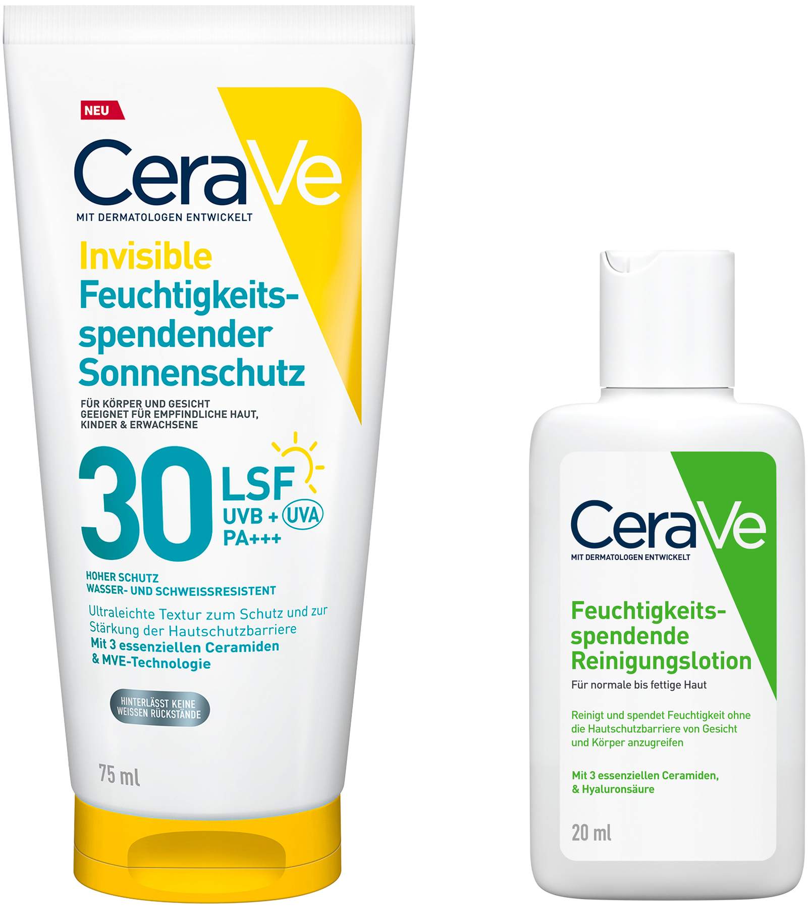 CeraVe Invisible Feuchtigkeitsspendender Sonnenschutz LSF 30 75 ml + gratis Feuchtigkeitsspendende Reinigungslotion 20ml