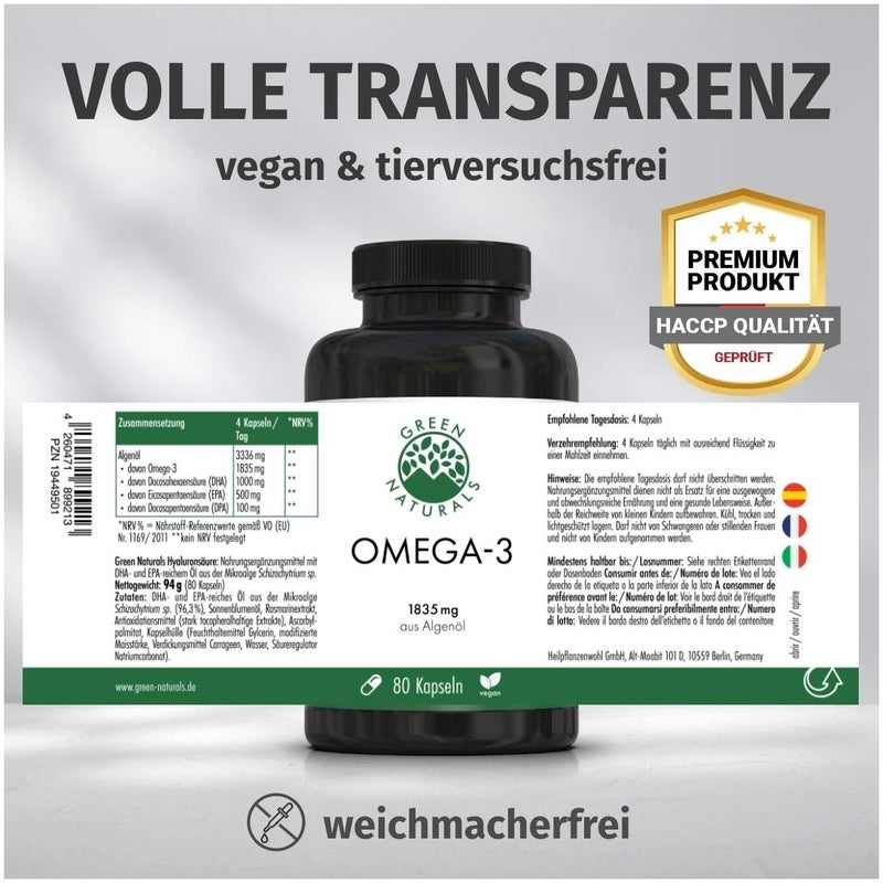 Green Naturals Omega-3 Kapseln 1835 mg Vegan+dha