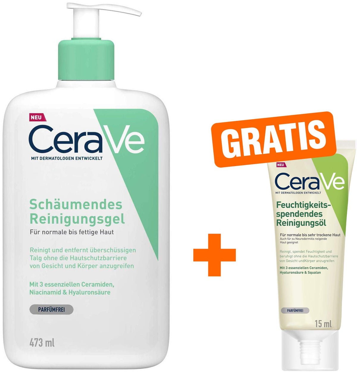 CeraVe Schäumendes Reinigungsgel 473 ml + gratis Feuchtigkeitsspendendes Reinigungsöl 15 ml
