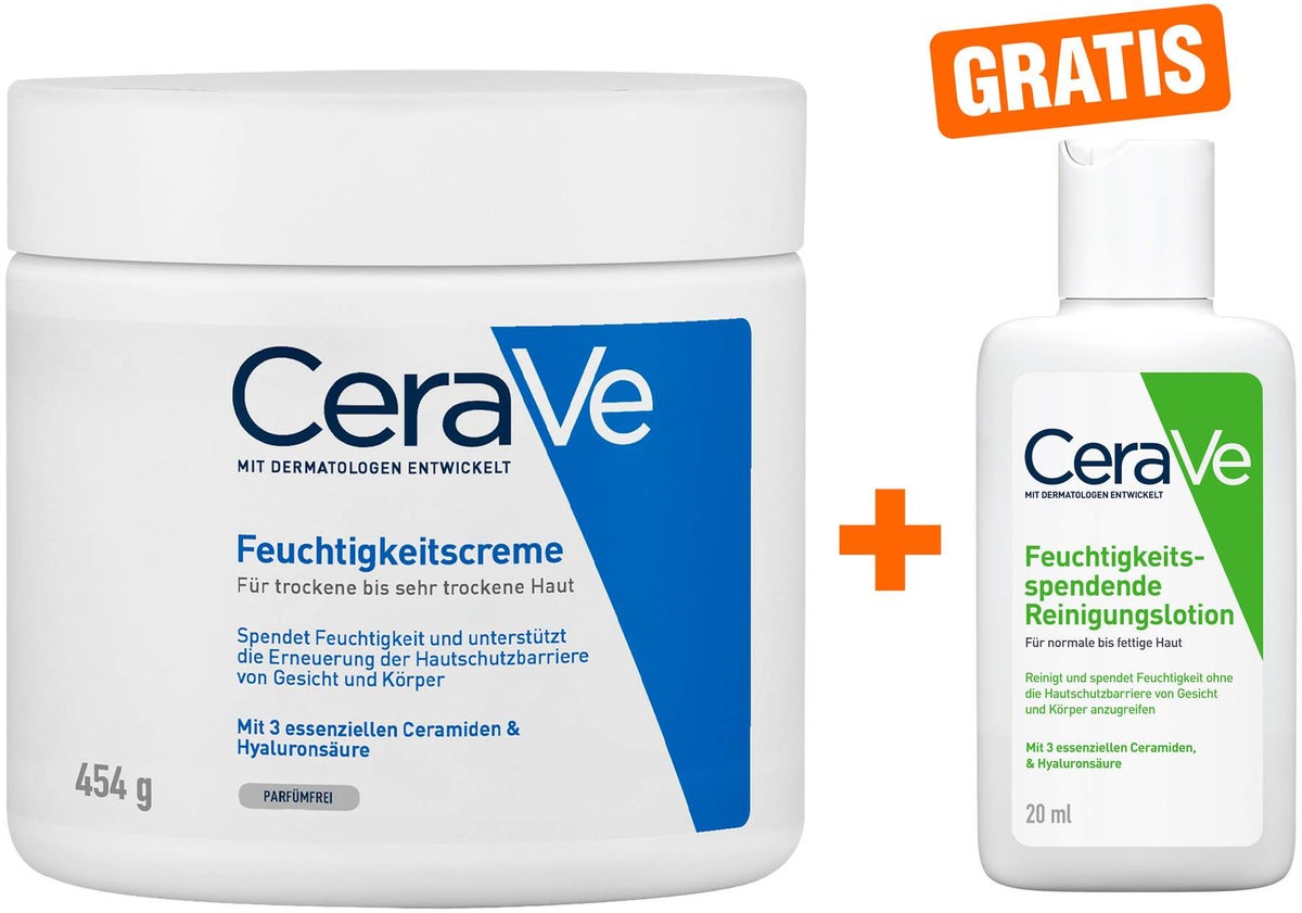 CeraVe Feuchtigkeitscreme 454 g + gratis Reinigungslotion 20 ml