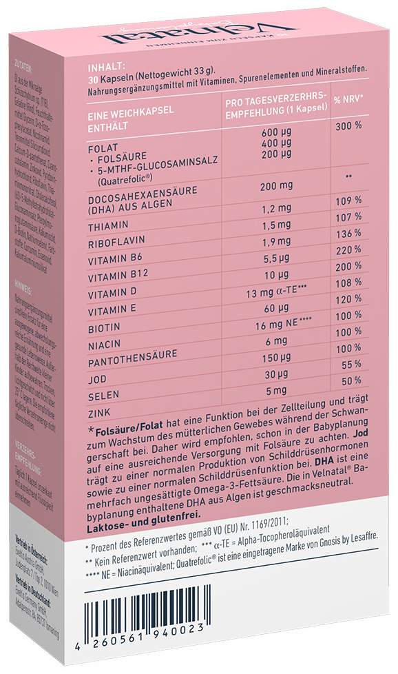 Velnatal Babyplanung 30 Weichkapseln