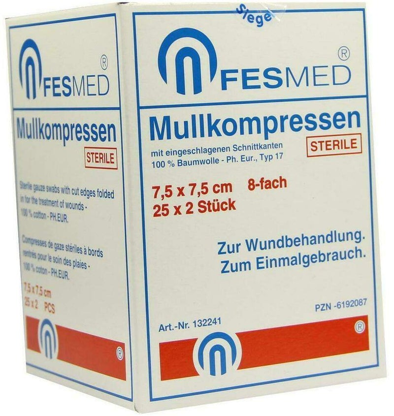 Mullkompressen Es 7,5x7,5cm 8fach Steril 25x2 Kompressen
