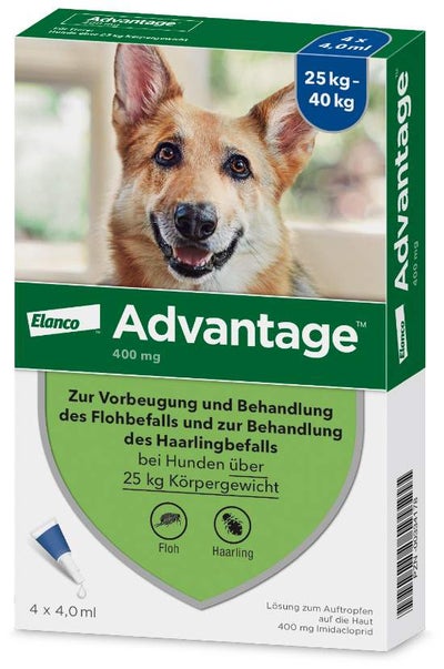 Advantage 400 Lösung Pipetten für Hunde ab 25 kg 4 Einzeldosispipetten