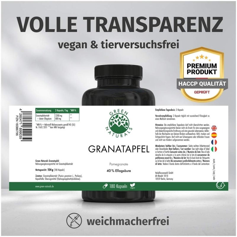 Green Naturals Granatapfel+40% Ellagsäure 180 Kapseln