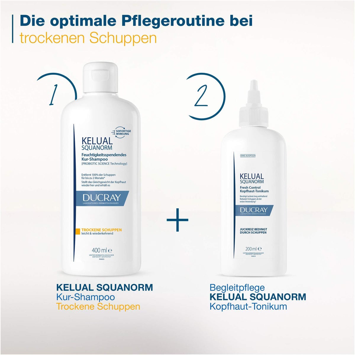 Ducray Kelual Squanorm Kopfhaut Tonikum 200 ml + Kelual Squanorm trockene Schuppen 400 ml Shampoo