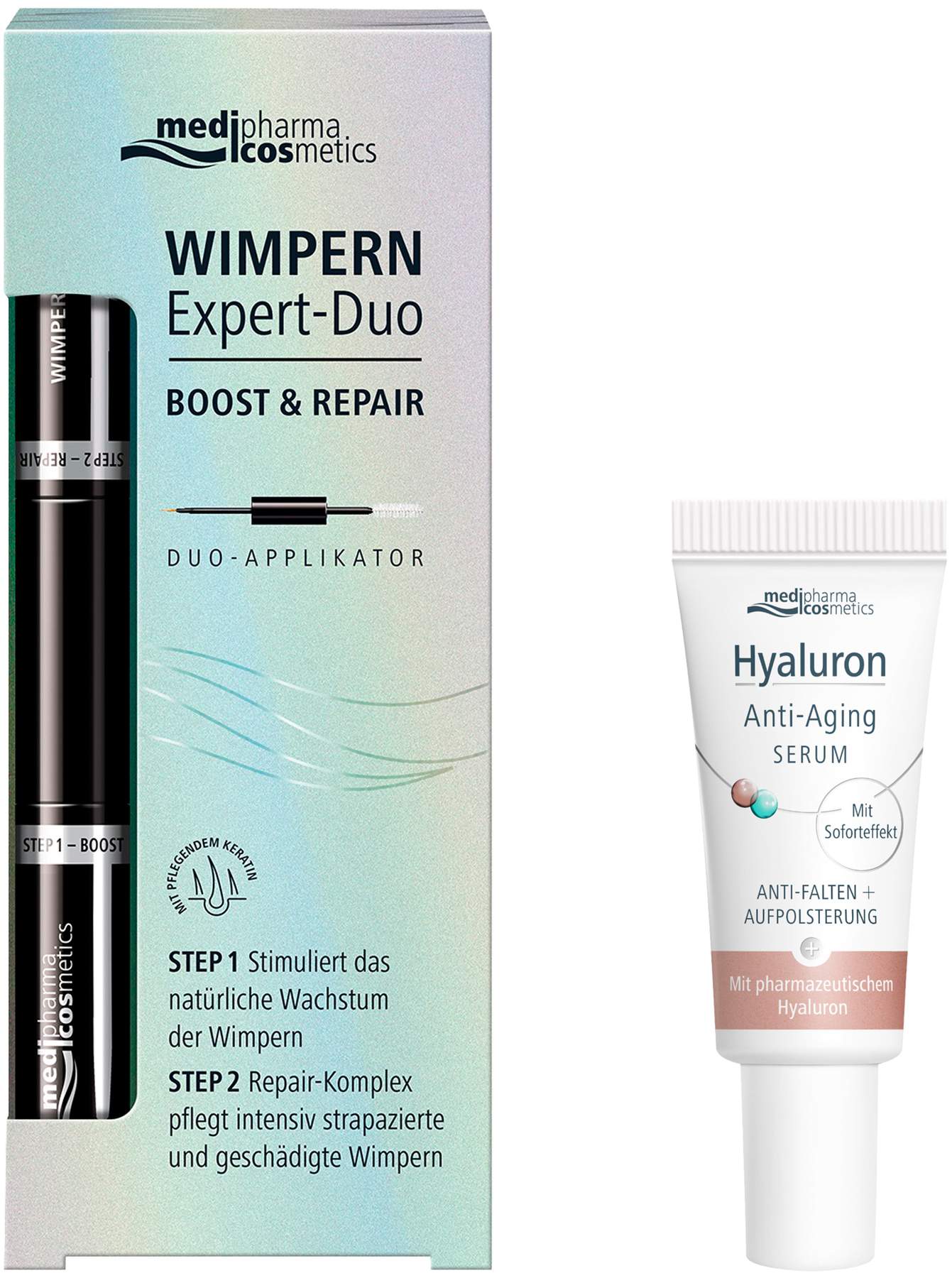 medipharma cosmetics Wimpern Expert - Duo Boost und Repair 8 ml Stift + gratis Hyaluron Anti - Aging Serum 5 ml