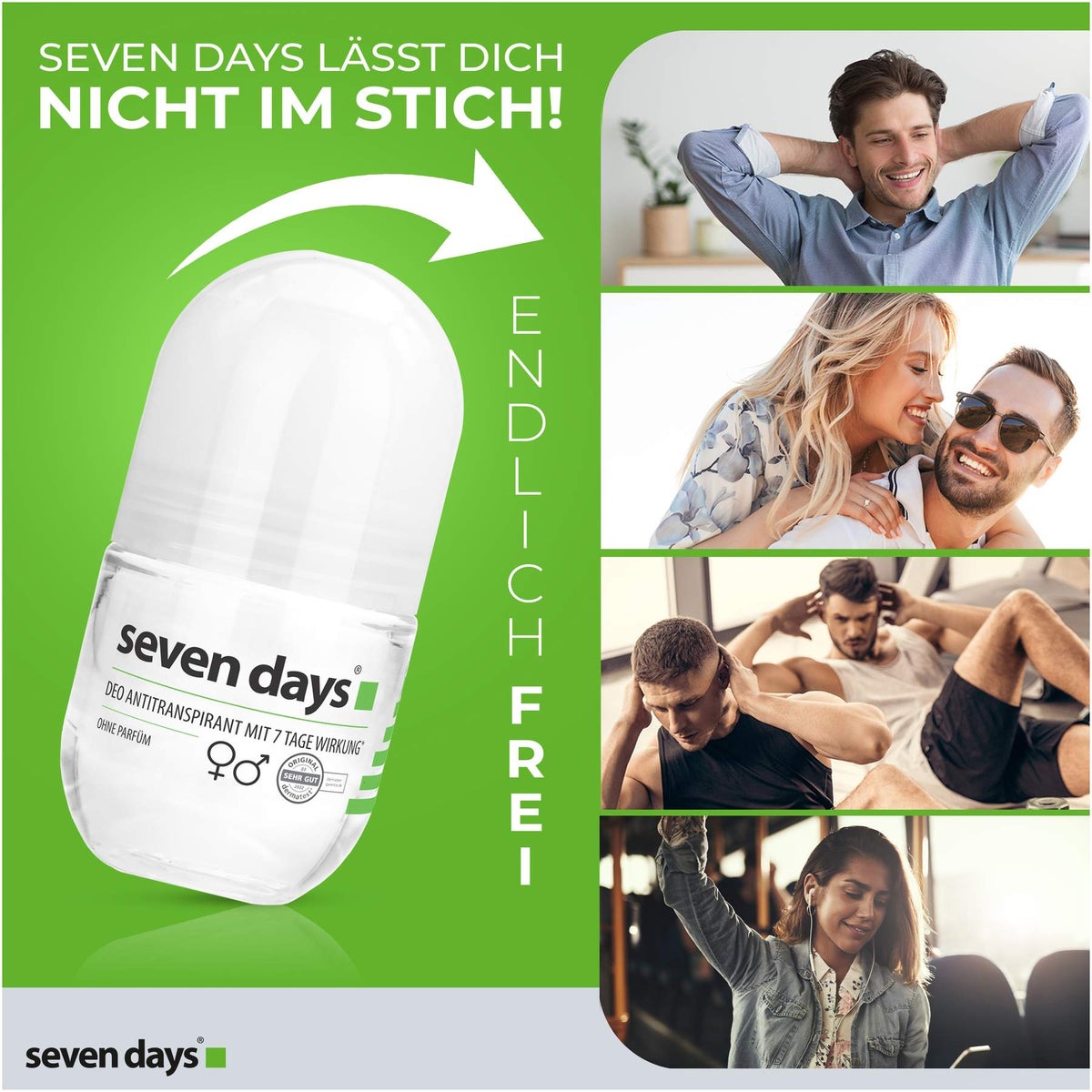 Seven Days Deo Antitranspirant Roll On Ohne Parfüm 50 ml