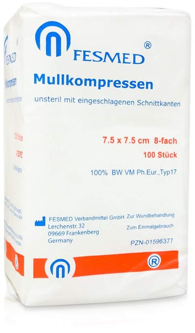 Mullkompressen 7,5x7,5cm 8-Fach Unsteril Papier