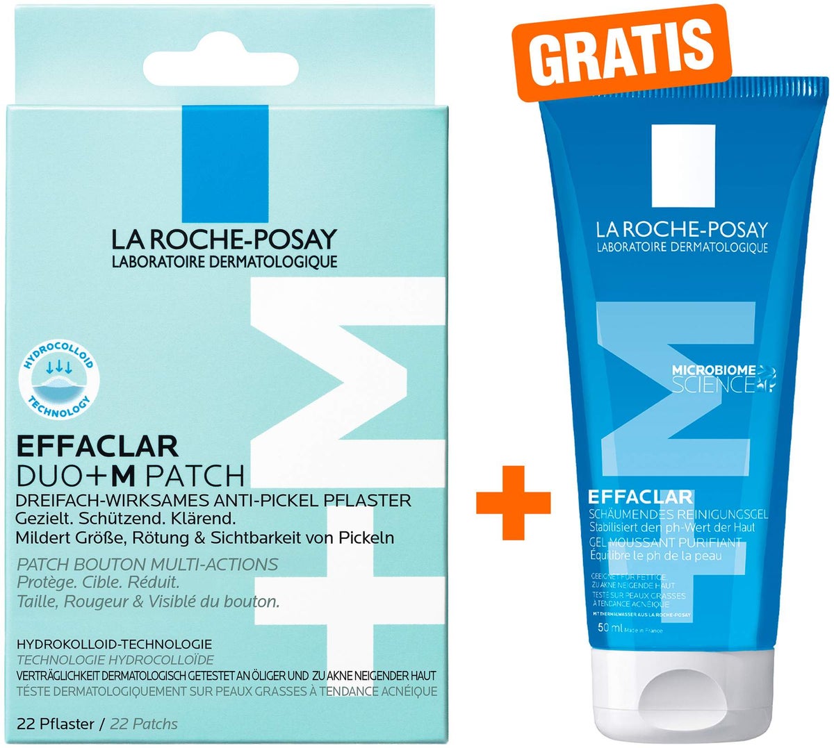La Roche Posay Effaclar Duo+M Patch 22 Stück + gratis La Roche Posay Effaclar Gel 50 ml Mini